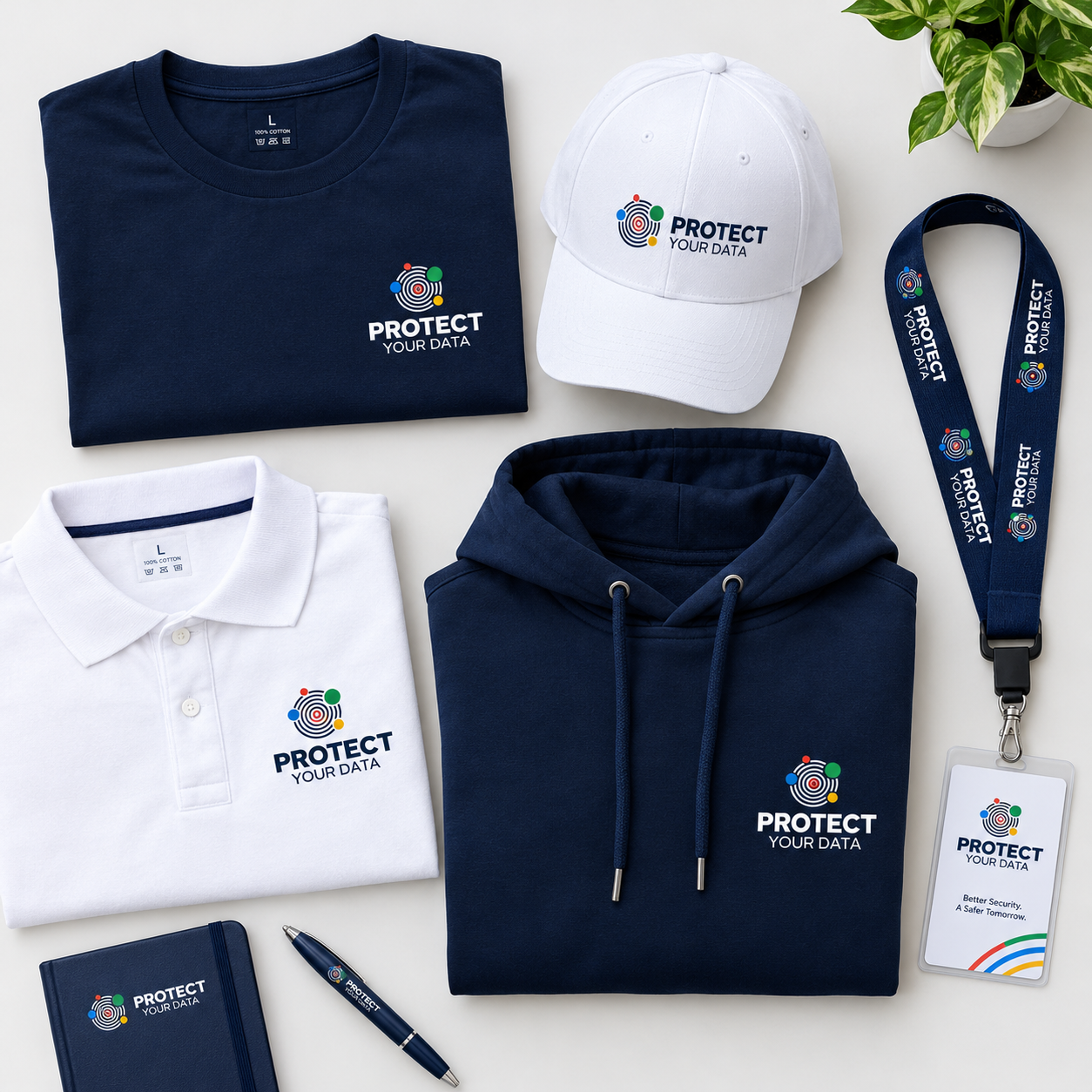 ProtectYourData branded apparel flat-lay