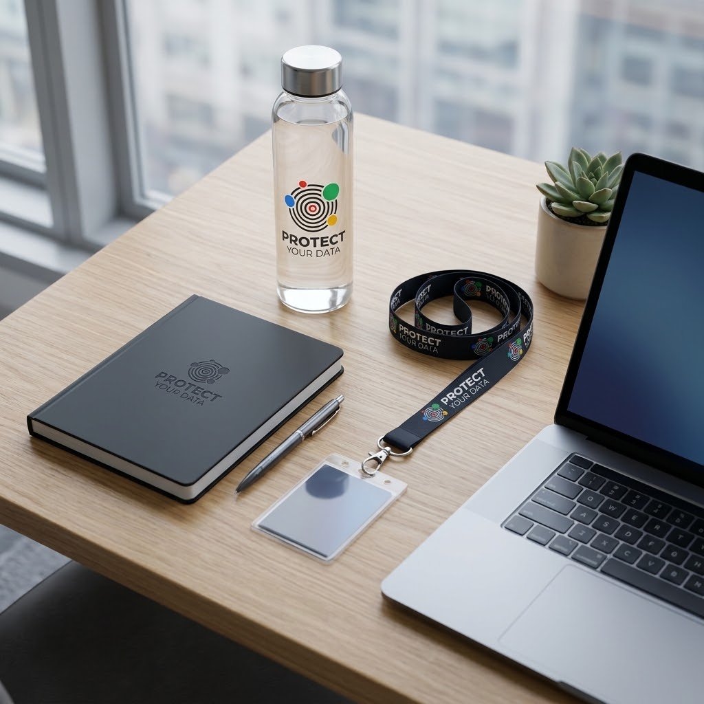 ProtectYourData branded items on a desk